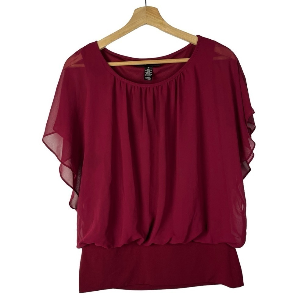 Style & Co Red Flutter Short‎ Sleeve Blouse S